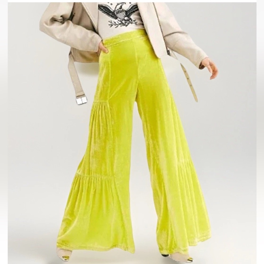 Free People C Est La Vie Wide Leg Pop Star Velvet Pants Size 12 Black Side Zip - Picture 6 of 13